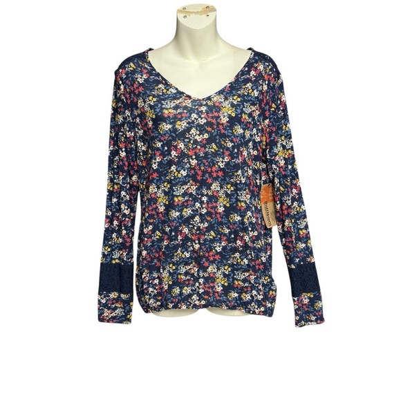 Ruff Hewn size small Pink and Blue Floral Relaxed Long Sleeve Blouse NWT - Picture 1 of 10
